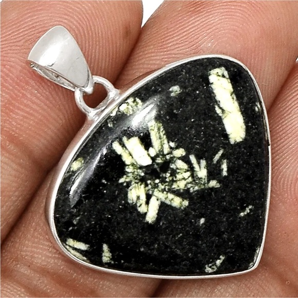 Natural Chinese writing stone sterling silver pendants - Picture 2 of 6